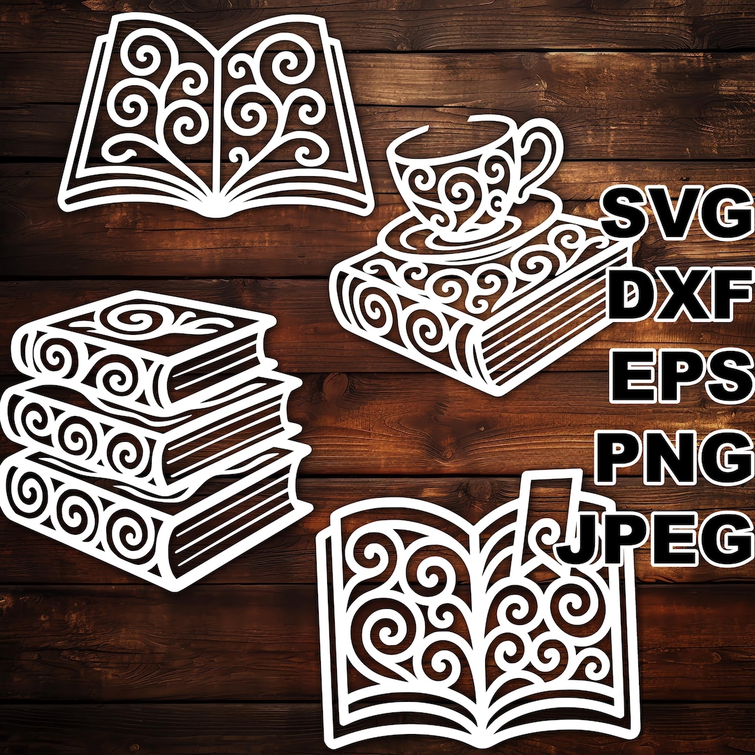 Elegant Books SVG Cut Files (svg Dxf Png Eps Jpeg) Silhouette & Cricut ...