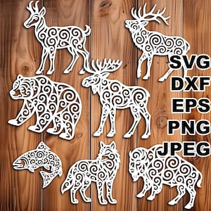 Eleganti file di taglio SVG con fauna selvatica del Wyoming (svg dxf png eps jpeg) Silhouette e Cricut, scrapbooking digitale, creazione di biglietti, taglio della carta, CNC, laser