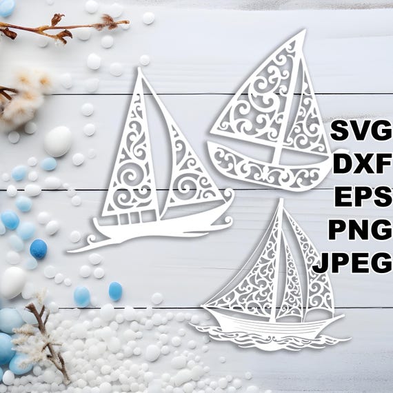 Sailboats SVG cut files (svg dxf png eps jpeg) Silhouette & Cricut, digital scrapbooking, card making, paper cut, CNC and laser DIY