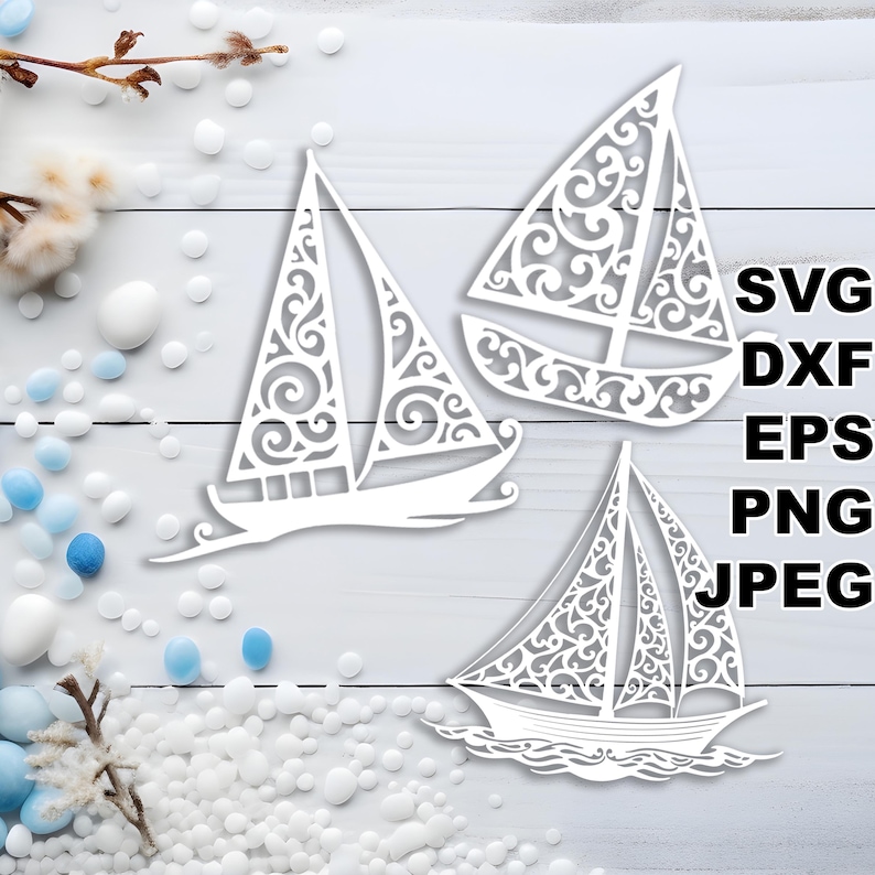 Sailboats SVG cut files (svg dxf png eps jpeg) Silhouette & Cricut, digital scrapbooking, card making, paper cut, CNC and laser DIY image 1