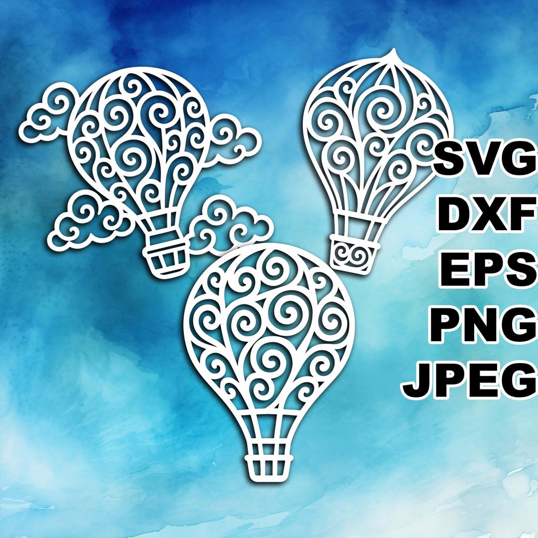 Elegant Hot Air Balloon SVG Cut Files (svg Dxf Png Eps Jpeg) Silhouette ...
