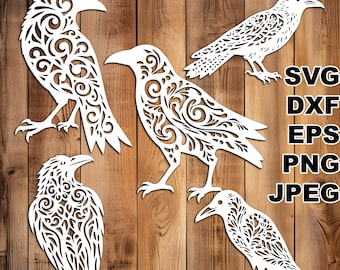 Filigree Crow SVG cut files (svg dxf png eps jpeg) Silhouette & Cricut, digital scrapbooking, card making, paper cut, CNC and laser DIY