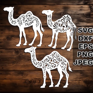 File di taglio SVG in filigrana di cammello (svg dxf png eps jpeg) Silhouette e Cricut, scrapbooking digitale, creazione di biglietti, taglio della carta, CNC e laser fai da te