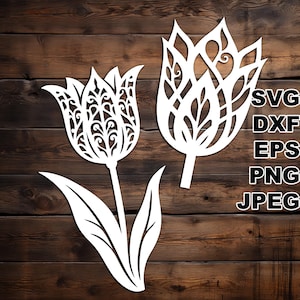 Filigree Tulip SVG cut files (svg dxf png eps jpeg) Silhouette & Cricut, digital scrapbooking, card making, paper cut, CNC and laser DIY