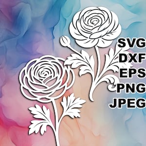 Filigree Ranunculus SVG cut files (svg dxf png eps jpeg) Silhouette & Cricut, digital scrapbooking, card making, paper cut, CNC, laser
