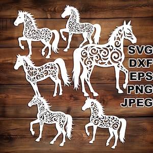 Fichiers coupés en filigrane cheval SVG (svg dxf png eps jpeg) Silhouette & Cricut, scrapbooking numérique, fabrication de cartes, papier découpé, CNC et laser DIY