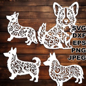 Filigrane Strickjacke Corgis SVG Schnittdateien (svg dxf png eps jpeg) Silhouette & Cricut, digitales Scrapbooking, Kartenherstellung, Papierschnitt, CNC, Laser