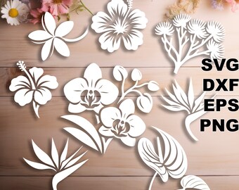 Hawaiian Flora SVG cut files (svg dxf png eps) vinyl and paper cut, CNC, laser cut svg file, floral decor DIY