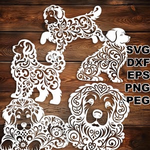 Fichiers découpés SVG fantaisie des Grandes Pyrénées (svg dxf png eps jpeg) Silhouette & Cricut, scrapbooking numérique, fabrication de cartes, papier découpé, bricolage laser CNC