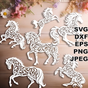 Fichiers coupés SVG chevaux (svg dxf png eps jpg) Silhouette & Cricut, scrapbooking, gravure laser, CNC, fichiers vectoriels découpés en papier