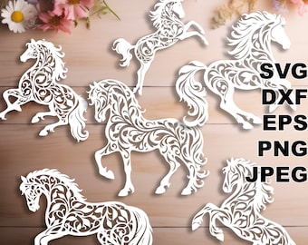 Horses SVG cut files (svg dxf png eps jpg) Silhouette & Cricut, scrapbooking, laser engraving, CNC, paper cut vector files