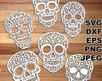 Arquivos de corte SVG de caveira (svg dxf png eps jpeg) Silhouette & Cricut, scrapbooking digital, criação de cartões, corte de papel, CNC e DIY a laser