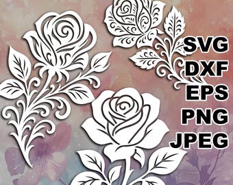 Filigree Rose SVG cut files (svg dxf png eps jpeg) Silhouette & Cricut, digital scrapbooking, card making, paper cut, CNC and laser DIY