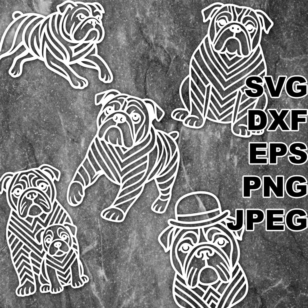 Deco Bulldog SVG Cut Files (svg Dxf Png Eps Jpeg) Silhouette & Cricut ...