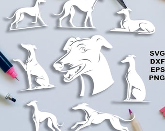 Greyhound SVG cut files (svg dxf png eps) Silhouette & Cricut, digital scrapbooking, card making, paper cut svg file, pet DIY