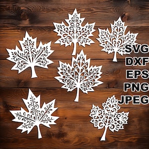 Fichiers coupés en filigrane de feuille d'érable (svg dxf png eps jpeg) Silhouette & Cricut, scrapbooking numérique, fabrication de cartes, papier découpé, bricolage laser CNC