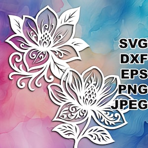 Filigree Magnolia SVG cut files (svg dxf png eps jpeg) Silhouette & Cricut, digital scrapbooking, card making, paper cut, CNC and laser DIY