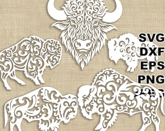 More Buffalo SVG cut files (svg dxf png eps jpeg) Silhouette & Cricut, digital scrapbooking, card making, paper cut, CNC and laser DIY