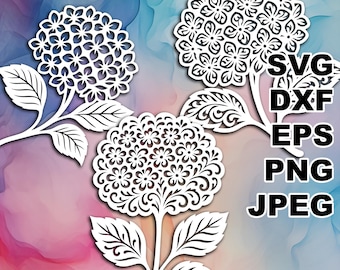 Arquivos de corte SVG de hortênsia filigrana (svg dxf png eps jpeg) Silhouette e Cricut, scrapbooking digital, criação de cartões, corte de papel, CNC e faça você mesmo a laser