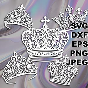 Filigree Crowns SVG cut files (svg dxf png eps jpeg) Silhouette & Cricut, digital scrapbooking, card making, paper cut, CNC and laser DIY