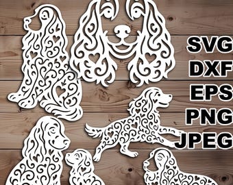 Lovely Cocker Spaniel SVG cut files (svg dxf png eps jpeg) Silhouette & Cricut, digital scrapbooking, paper cut, CNC, laser