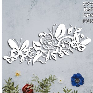 Fichiers de coupe SVG roses et papillons (svg dxf png eps) Silhouette & Cricut, scrapbooking numérique, fabrication de cartes, décoration florale DIY