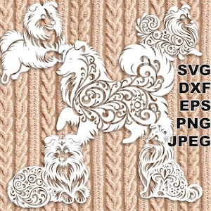 Shetland Sheepdog fancy SVG cut files (svg dxf png eps jpeg) Silhouette & Cricut, digital scrapbooking, card making, paper cut, laser DIY