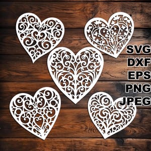 Archivos de corte SVG de corazones de filigrana (svg dxf png eps jpeg) Silhouette y Cricut, scrapbooking digital, fabricación de tarjetas, corte de papel, bricolaje con CNC y láser
