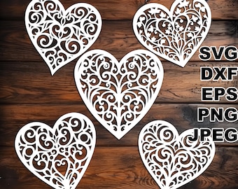 Filigree Hearts SVG cut files (svg dxf png eps jpeg) Silhouette & Cricut, digital scrapbooking, card making, paper cut, CNC and laser DIY