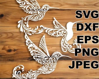 Hummingbird fancy SVG cut files (svg dxf png eps jpg) Silhouette & Cricut, scrapbooking, laser engraving, CNC, paper cut vector files, DIY