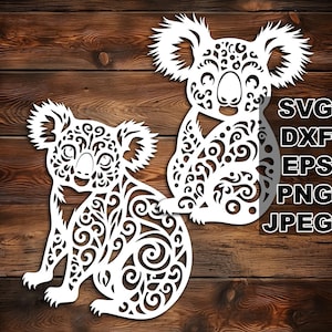 Filigraan koala SVG-bestanden knippen (svg dxf png eps jpeg) silhouet en Cricut, digitale scrapbooking, kaarten maken, papier snijden, CNC en laser DIY