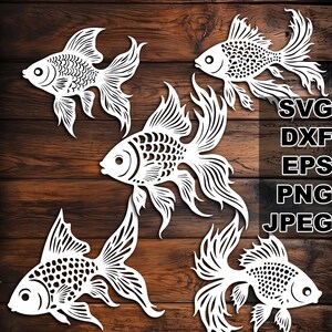 ファンシー 金魚 SVG カット ファイル (svg dxf png eps jpeg) Silhouette & Cricut、デジタル スクラップブッキング、カード作成、ペーパー カット、CNC、レーザー