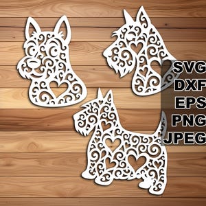Lovely Scottish Terrier SVG cut files (svg dxf png eps jpeg) Silhouette & Cricut, digital scrapbooking, card making, paper cut, CNC laser