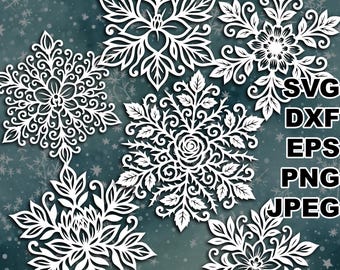 Still more Floral Snowflakes SVG cut files (svg dxf png eps jpeg) Silhouette & Cricut, digital scrapbooking, paper cut, CNC, laser