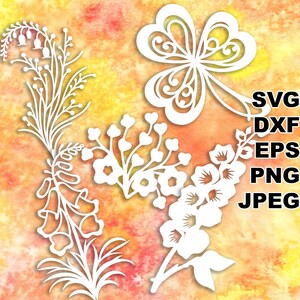 Archivos de corte SVG de flora irlandesa (svg dxf png eps jpeg) Silhouette y Cricut, scrapbooking digital, fabricación de tarjetas, corte de papel, CNC y láser DIY