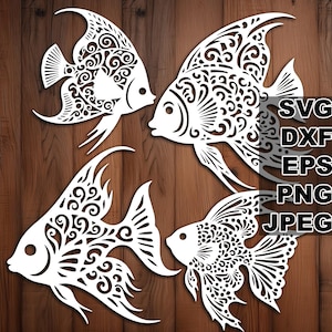 Filigree Angelfish SVG cut files (svg dxf png eps jpeg) Silhouette & Cricut, digital scrapbooking, card making, paper cut, CNC and laser DIY