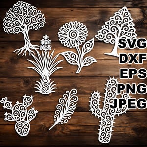 Eleganti file di taglio SVG con la flora del New Mexico (svg dxf png eps jpeg) Silhouette e Cricut, scrapbooking digitale, creazione di biglietti, taglio della carta, CNC, laser
