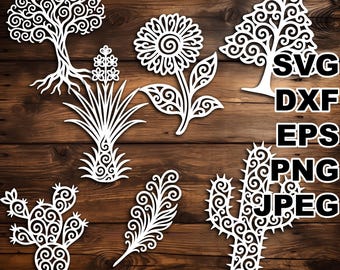 Elegant New Mexico Flora SVG cut files (svg dxf png eps jpeg) Silhouette & Cricut, digital scrapbooking, card making, paper cut, CNC, laser