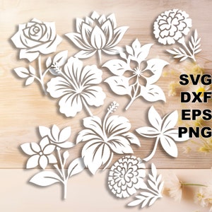 インドの植物の SVG カット ファイル (svg dxf png eps) ビニールと紙のカット、CNC、レーザー カット svg ファイル、花の装飾 DIY