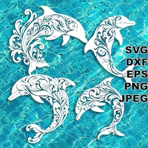 Dolphins SVG cut files (svg dxf png eps jpg) Silhouette & Cricut, scrapbooking, laser engraving, CNC, paper cut vector files