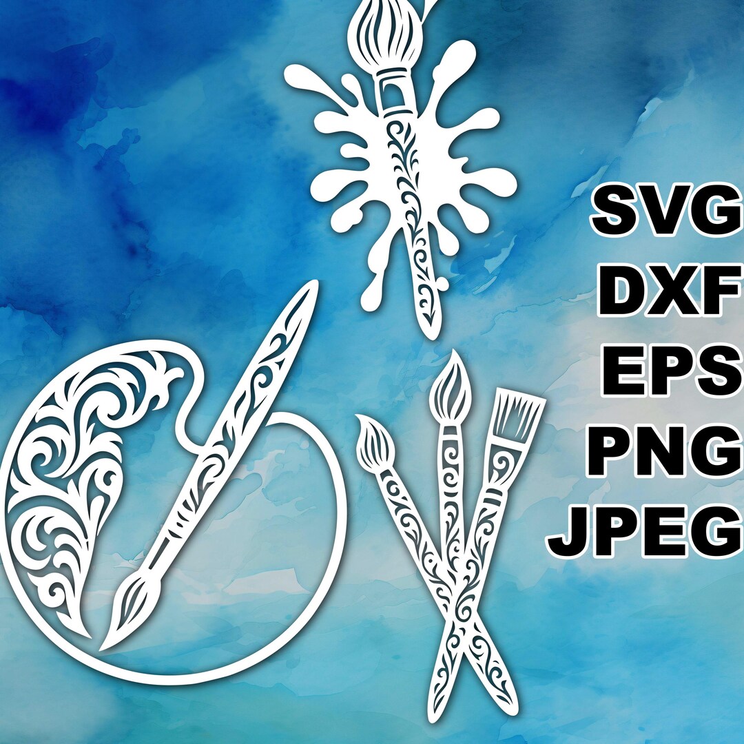Filigree Paintbrush and Palette SVG Cut Files (svg Dxf Png Eps Jpeg ...