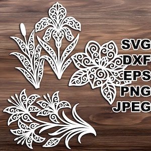 Fichiers coupés élégant Louisiane flore SVG (svg dxf png eps jpeg) Silhouette & Cricut, scrapbooking numérique, fabrication de cartes, papier découpé, CNC, laser