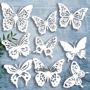 Fichiers coupés SVG papillon (svg dxf png eps) Silhouette & Cricut, scrapbooking numérique, fabrication de cartes, fichier svg découpé en papier, décoration florale DIY