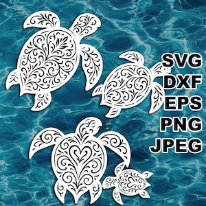 Filigraan zeeschildpad SVG-bestanden knippen (svg dxf png eps jpeg) silhouet en Cricut, digitale scrapbooking, kaarten maken, papier snijden, CNC laser DIY