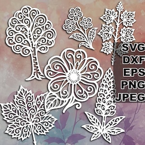 Elegante Alaska Flora SVG-Schnittdateien (svg dxf png eps jpeg) Silhouette & Cricut, digitales Scrapbooking, Kartenherstellung, Papierschnitt, CNC Laser DIY