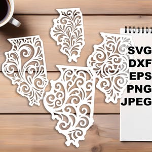 Illinois SVG-bestanden knippen (svg dxf png eps jpeg) silhouet en Cricut, digitale scrapbooking, kaarten maken, papier snijden, CNC en laser DIY