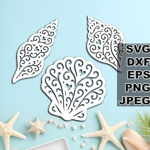 Lovely Seashells SVG cut files (svg dxf png eps jpeg) Silhouette & Cricut, digital scrapbooking, card making, paper cut, CNC and laser DIY