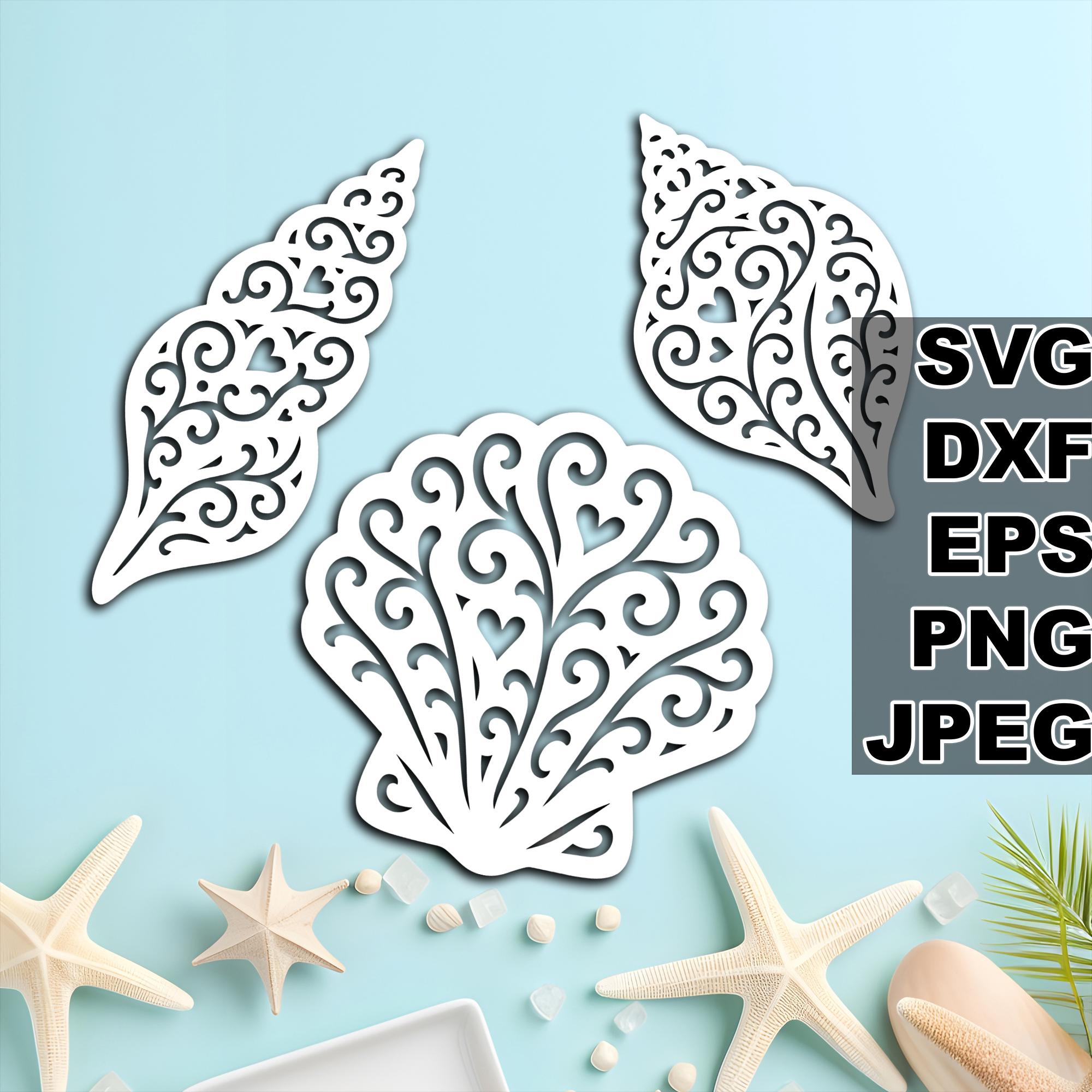 Lovely Seashells SVG cut files (svg dxf png eps jpeg) Silhouette & Cricut, digital scrapbooking, card making, paper cut, CNC and laser DIY
