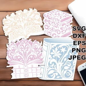 Archivos de corte SVG de libros (svg dxf png eps jpeg) Silhouette y Cricut, scrapbooking digital, fabricación de tarjetas, corte de papel, bricolaje con CNC y láser