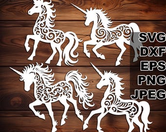 Filigree Unicorn SVG cut files (svg dxf png eps jpeg) Silhouette & Cricut, digital scrapbooking, card making, paper cut, CNC and laser DIY